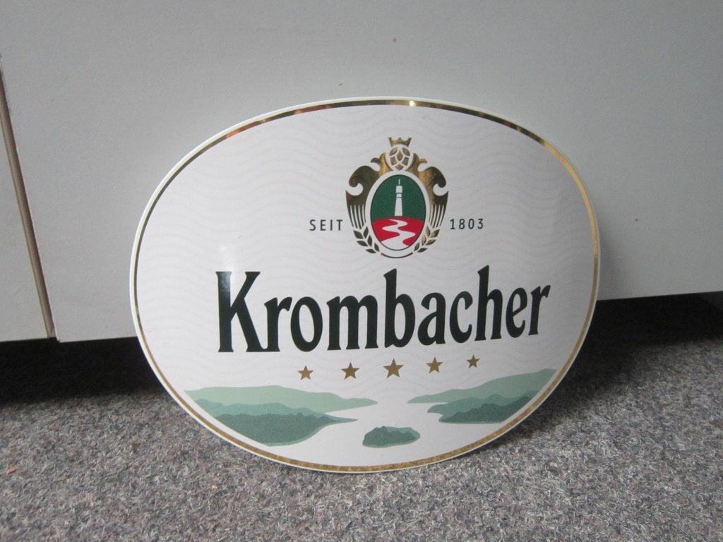 KROMBACHER METALEN RECLAMEBORD, Ophalen, Zo goed als nieuw, Reclamebord, Plaat of Schild, Overige merken
