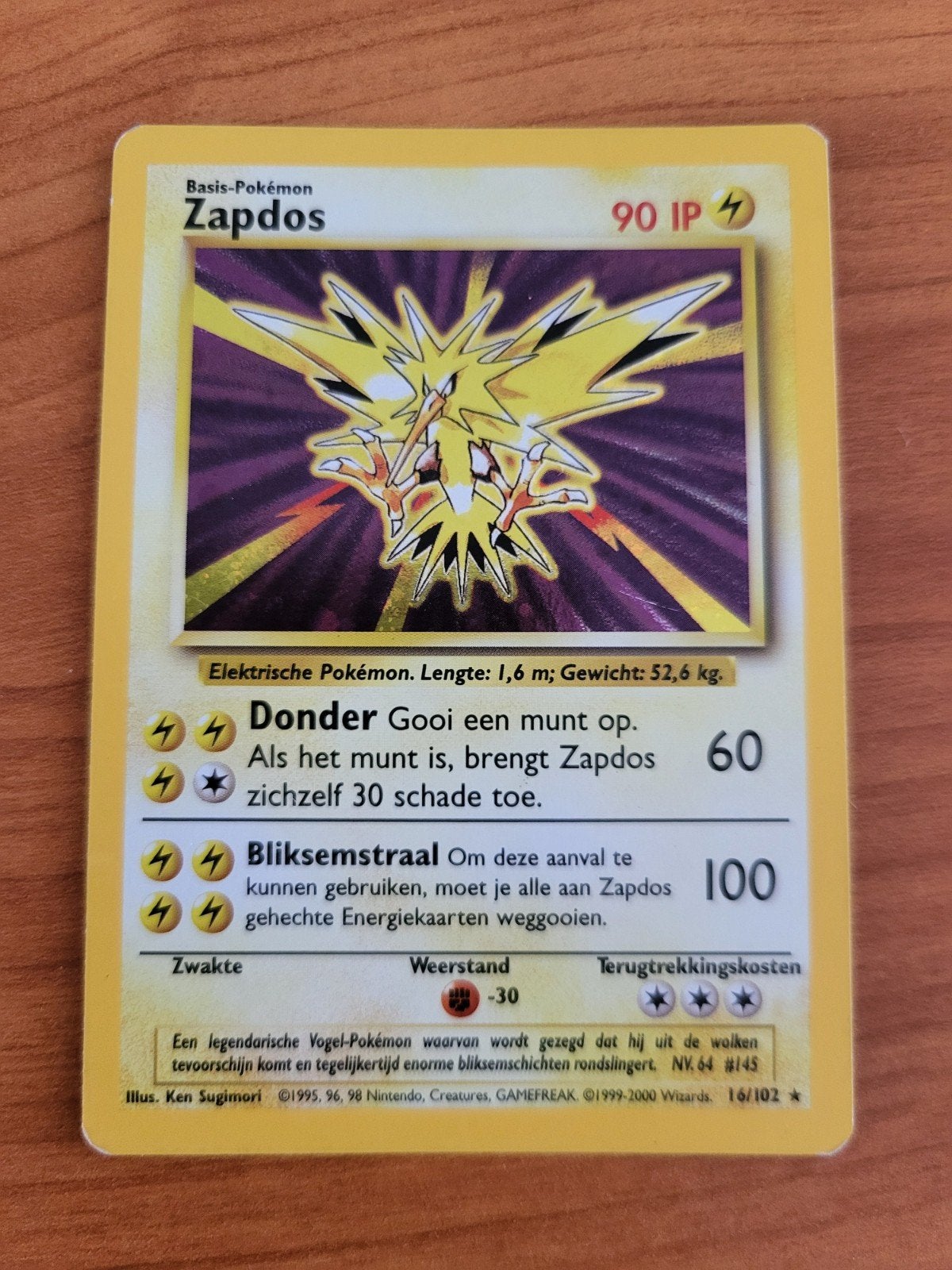 Zapdos 16/102 Holo Rare (Base Set 1999), Ophalen of Verzenden, Gebruikt, Losse kaart, Foil