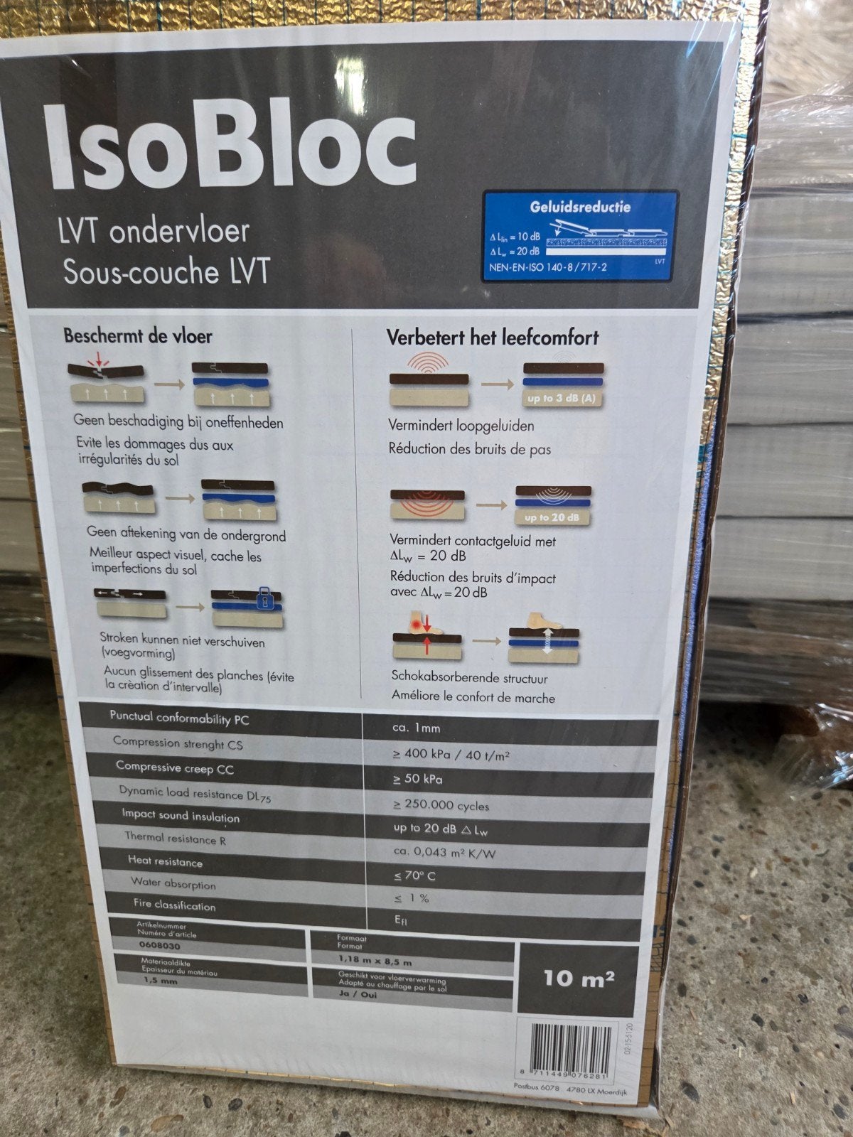 150 m² IsoBloc LVT pvc  ondervloer - Geluidsreducerend, Ophalen of Verzenden, Nieuw, Rechthoekig