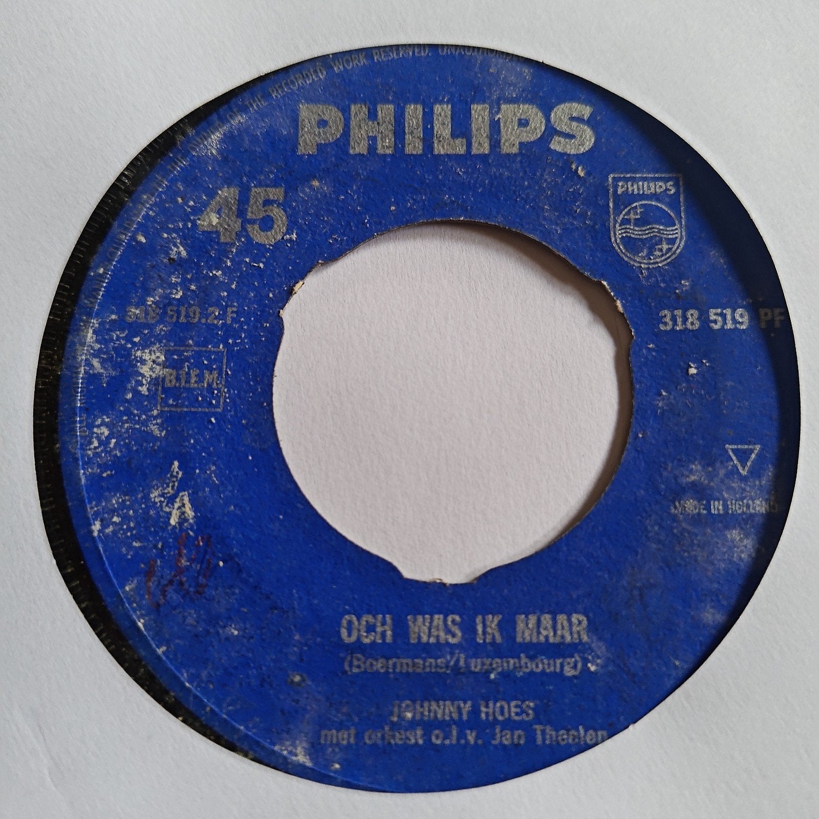 Johnny Hoes - Och Was Ik Maar - Philips 45 toeren vinyl, Gebruikt, 7 inch, Ophalen of Verzenden, EP
