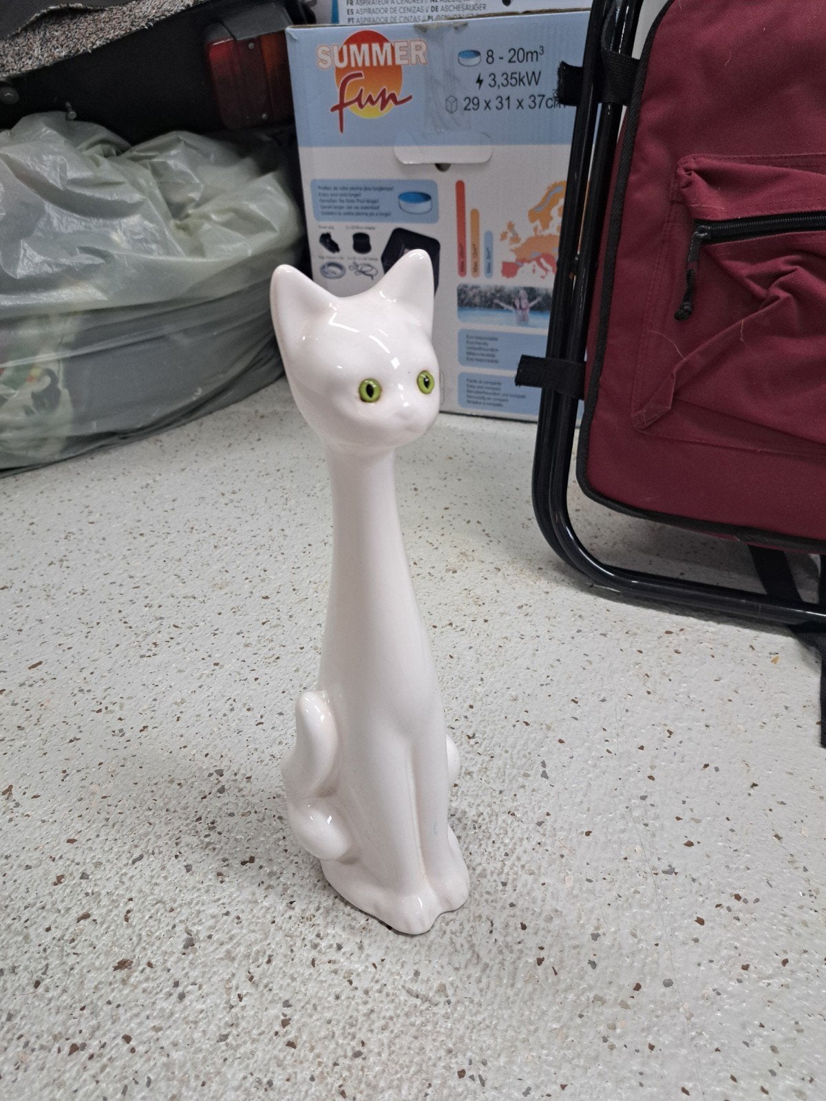 Witte Keramische Kat Decoratie met Groene Ogen, Ophalen of Verzenden, Zo goed als nieuw, Modern, Wit