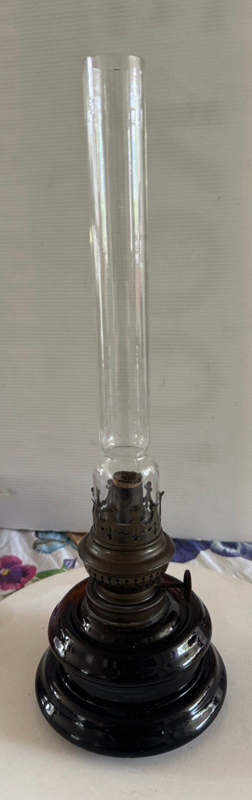 Olielamp met glazen reservoir, Antiek en Kunst, Ophalen of Verzenden