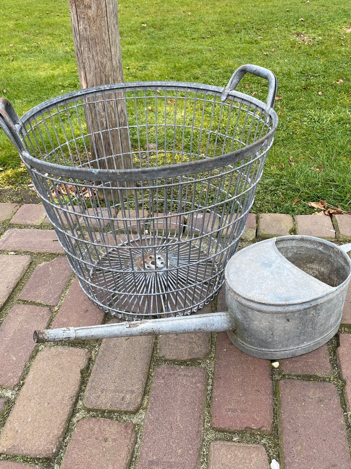 Vintage draad/bladmand / zinken gieter, Antiek en Kunst, Ophalen of Verzenden