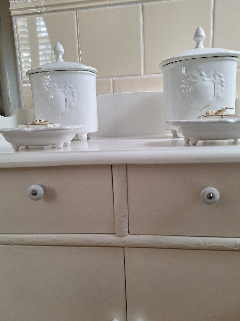 Blanc D'Ivoire 2 Prachtige potten met Deksel, Toilet-accessoire, Verzenden, Zo goed als nieuw, Wit