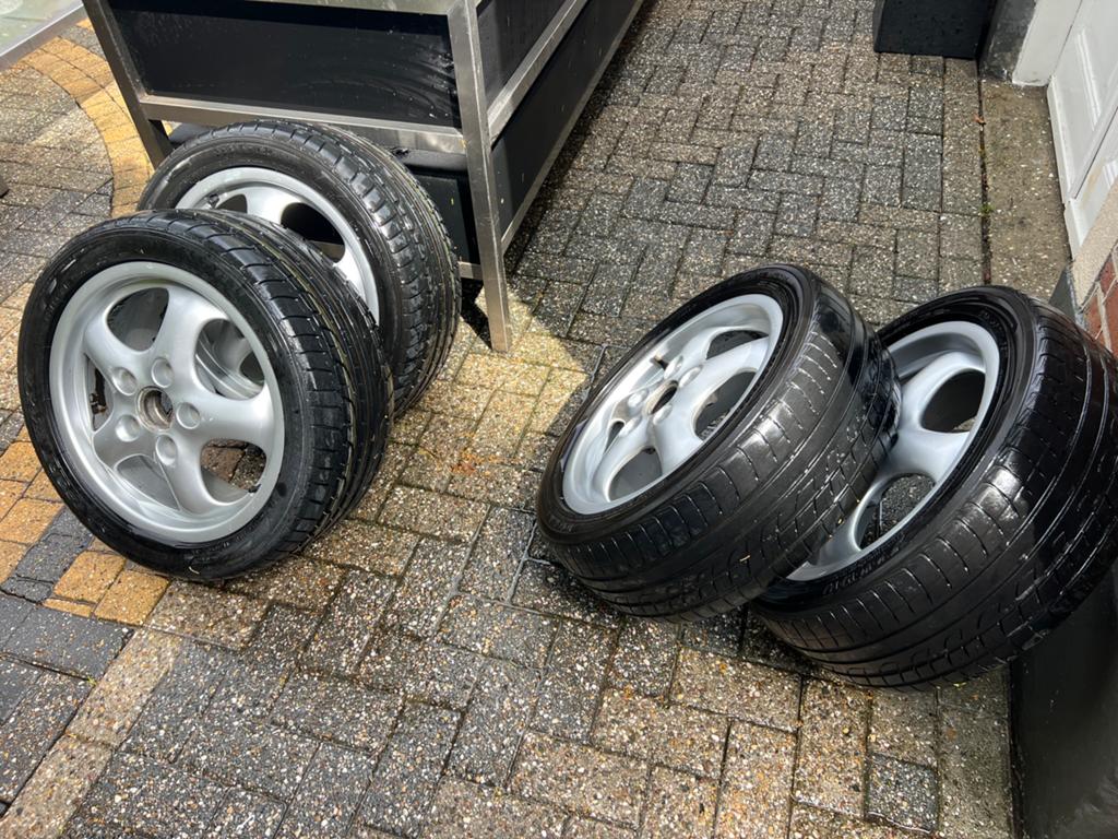 Porsche cup 1 velgen met banden, Ophalen, Gebruikt, 255 mm, Velg(en)