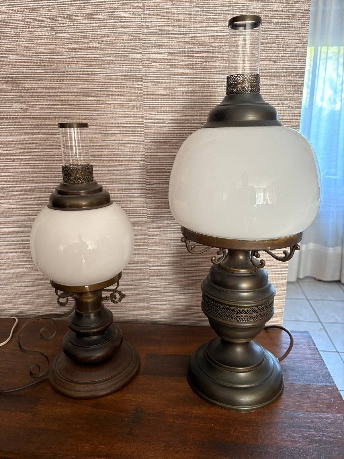 Set van 3 Antieke Tafellampen en Wandlamp, Ophalen