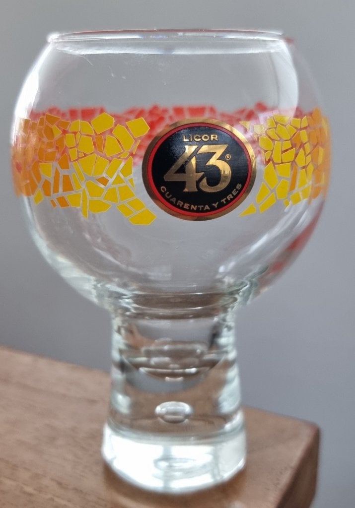 Set van 2 prachtige bolvormige Licor 43 glazen - ZGAN, Ophalen of Verzenden, Zo goed als nieuw, Overige typen
