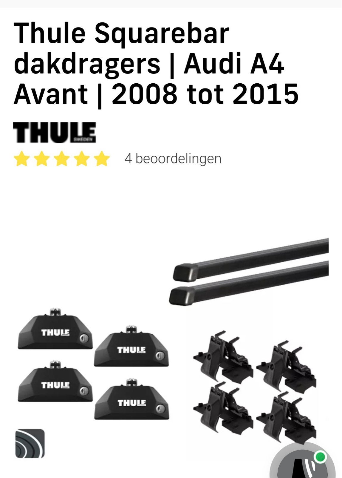 Thule Squarebar dakdragers | Audi A4 Avant | 2008-2015, Auto diversen, Ophalen, Gebruikt