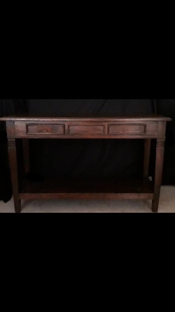 Koloniale houten sidetable wandtafel wandkast met 2 lades, Huis en Inrichting, Ophalen, 100 tot 150 cm, Koloniaal, Teakhout