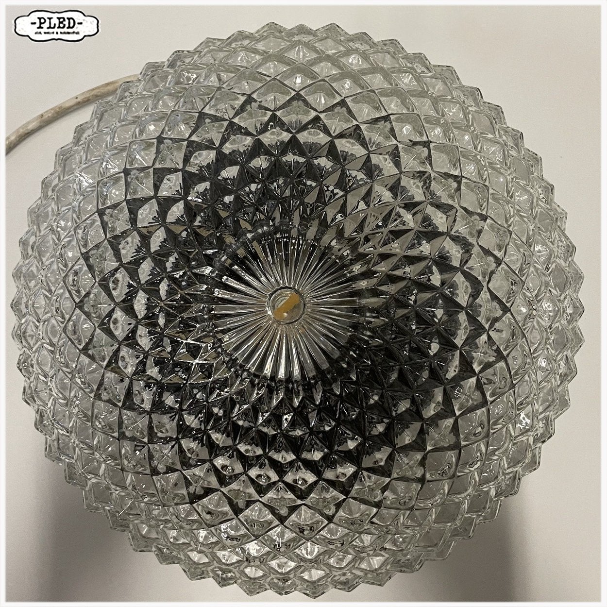 Vintage glazen plafonnière Plafondlamp Lamp, Gebruikt, Vintage, Dimbaar, Glas
