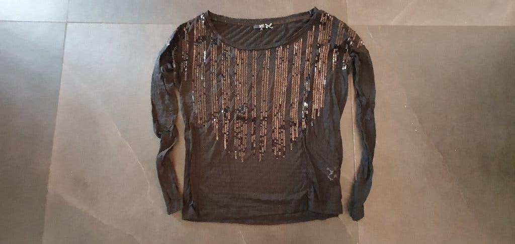 zwarte top met pailletten van dept, maat s, Zwart, Ophalen of Verzenden, Zo goed als nieuw, Lange mouw