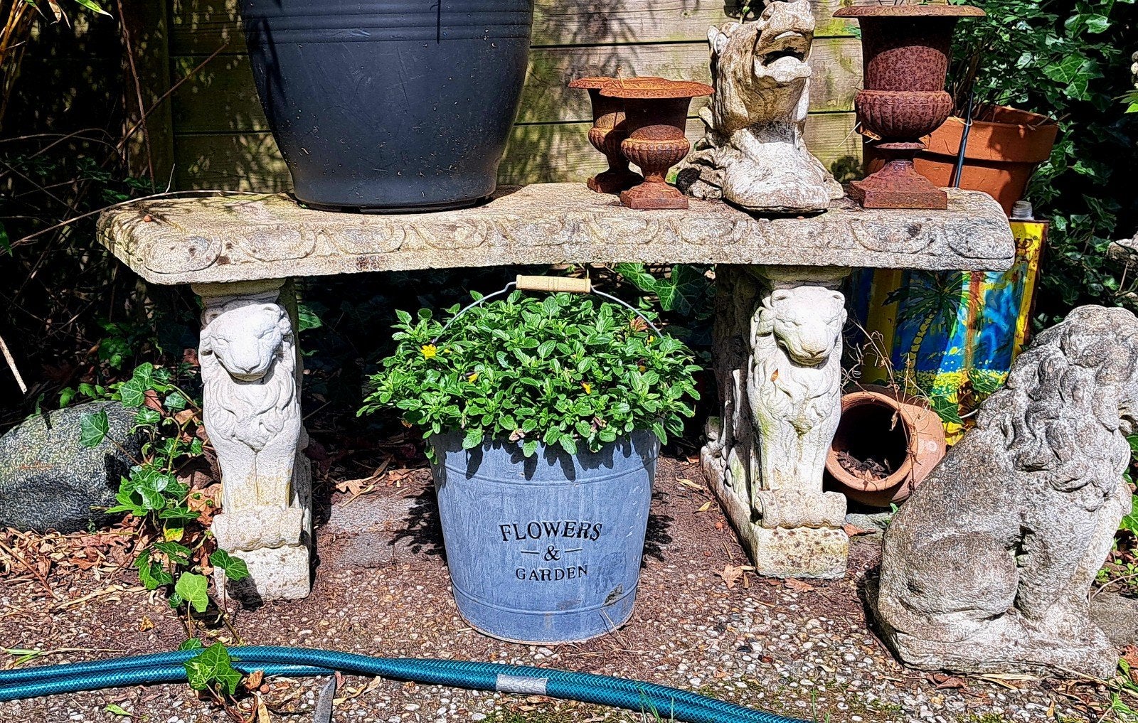 Tuinbank tuinbankje leeuwen beton brocante, Ophalen