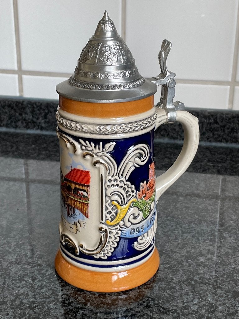 Vintage keramiek Bierpul Gerz Duitse met tinnen deksel Nieuw, Antiek en Kunst, Antiek | Keramiek en Aardewerk, Ophalen of Verzenden