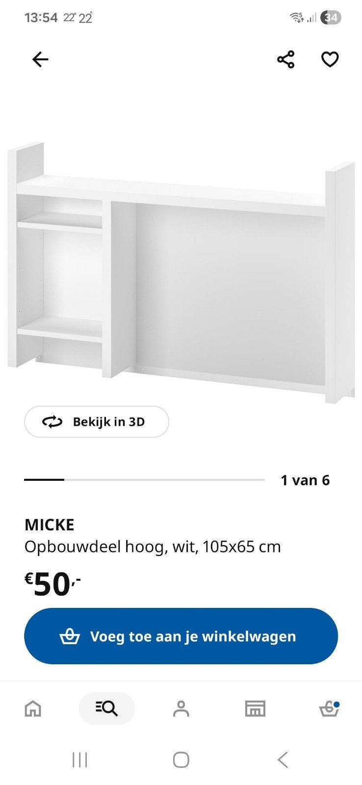IKEA Micke Opbouwdeel Hoog Wit - Bureau Opzetstuk, Ophalen