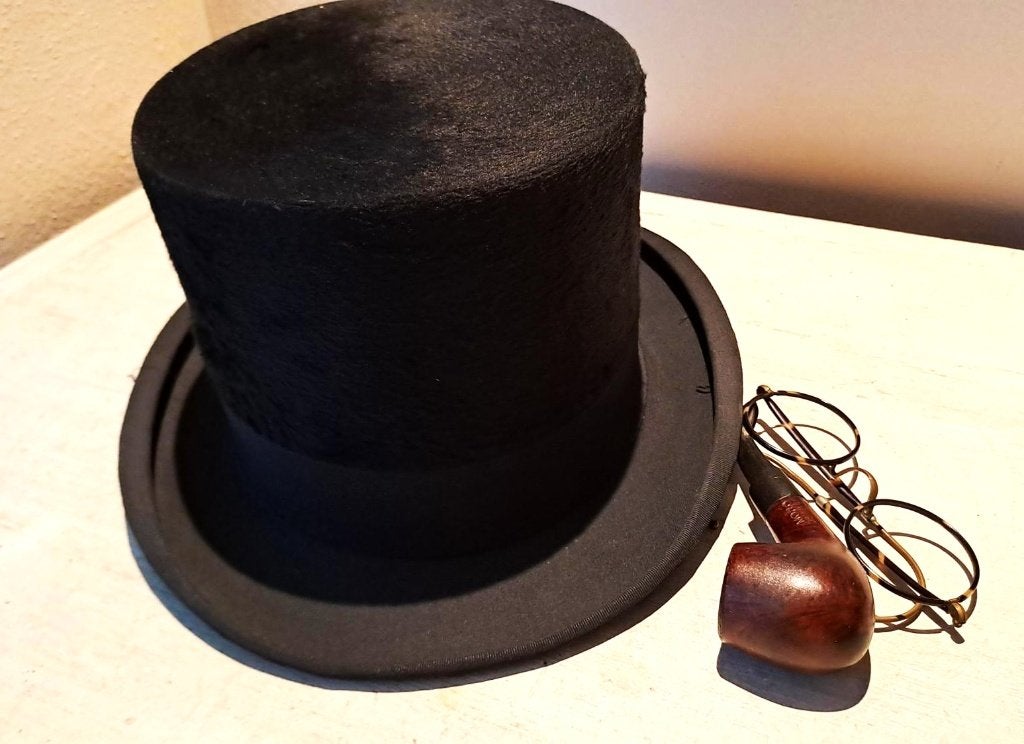 Antieke hoge hoed | top hat | cilinderhoed (54), Antiek en Kunst, Ophalen, Heren