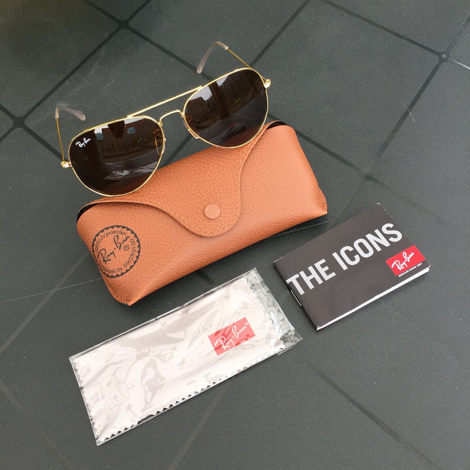 Ray ban aviator piloten zonnebril ray-ban met bruine glazen, Ophalen of Verzenden, Nieuw, Bruin