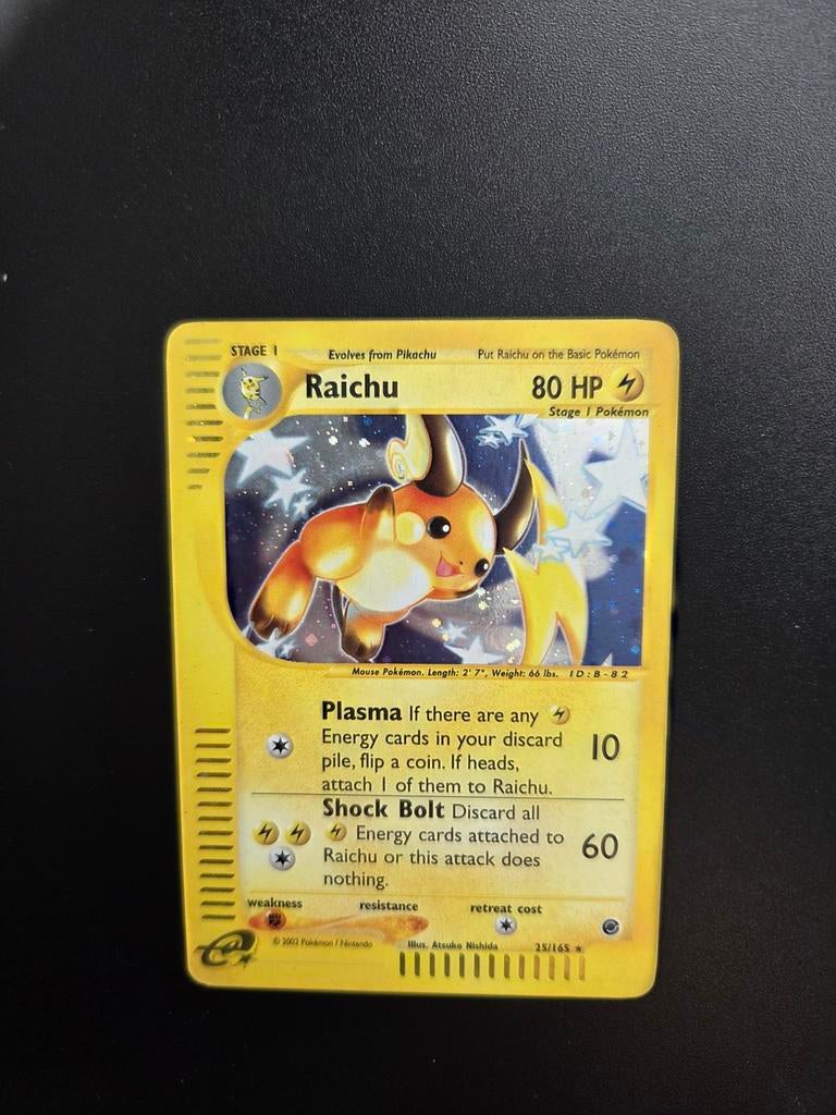Raichu 25/165 Pokemon Expedition holo, Ophalen of Verzenden, Zo goed als nieuw, Booster, Foil