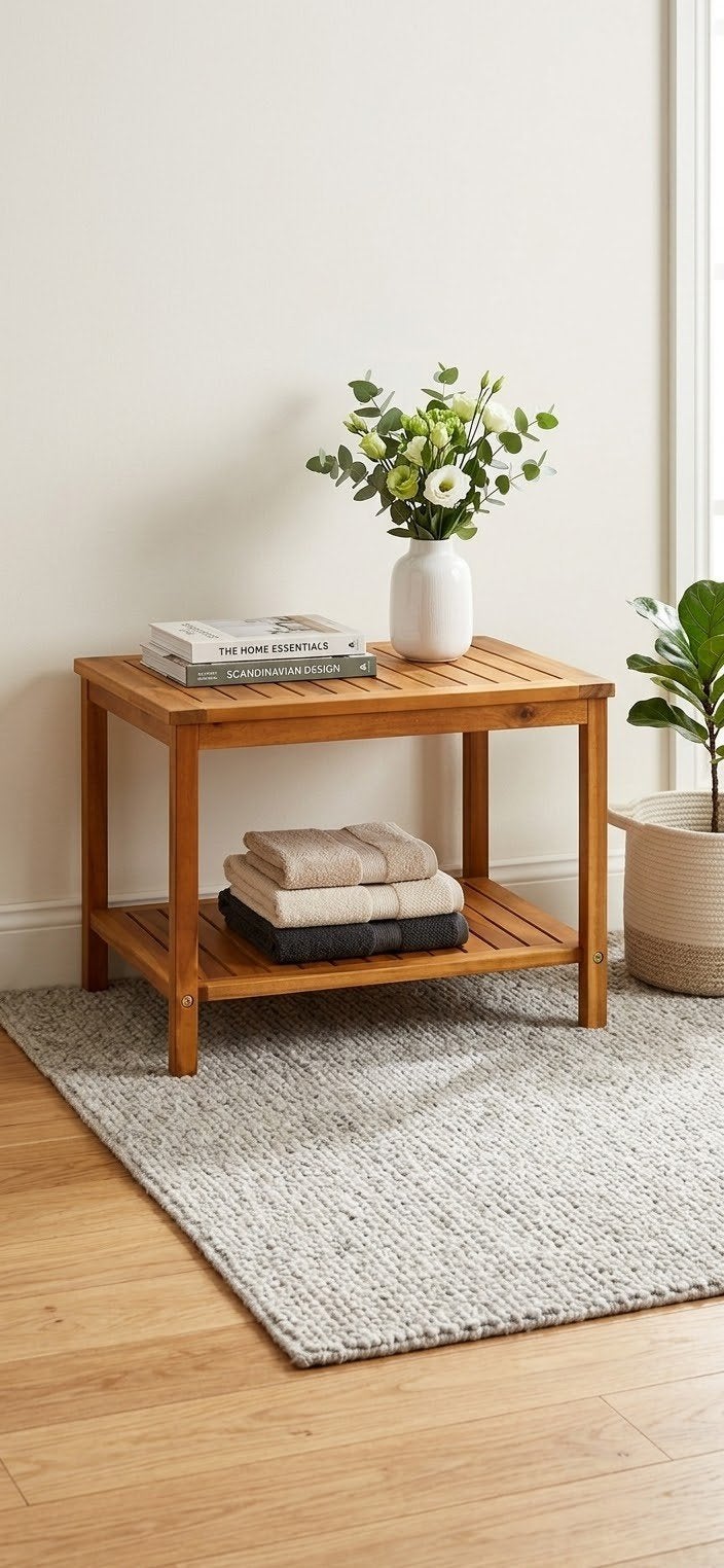 Houten Bijzettafel/Badkamerrekje met Klein Scheurtje, Minder dan 45 cm, Minder dan 55 cm, Gebruikt, Vierkant