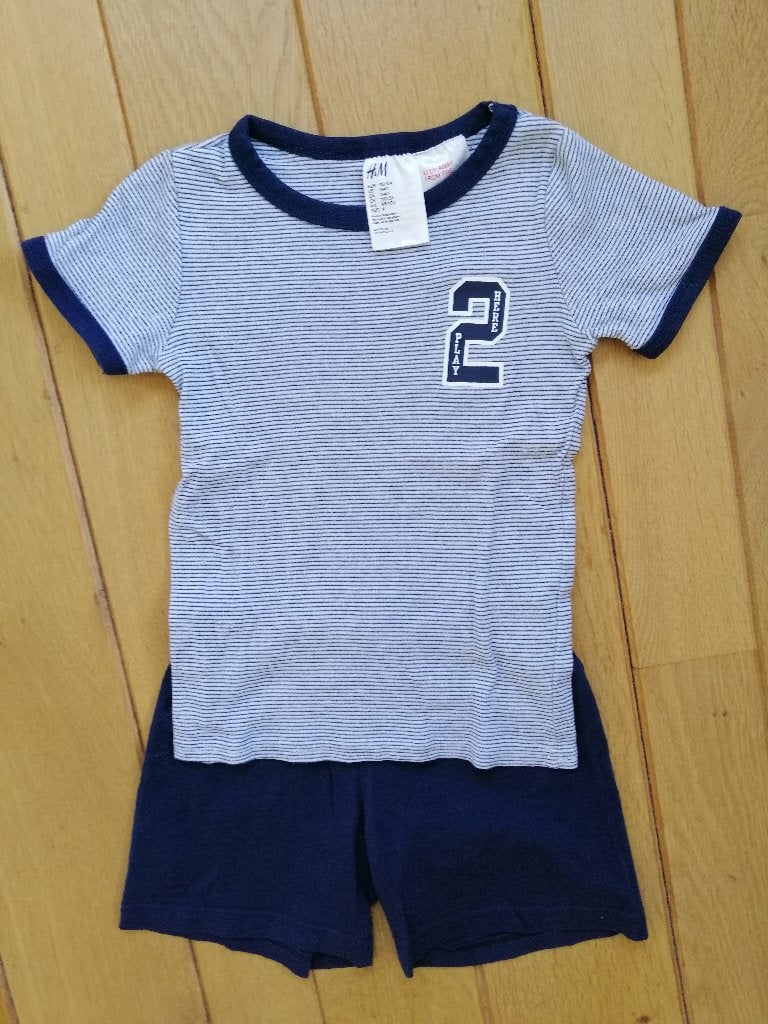 H&M pyjama shortama blauw wit streep blauw maat 98/104 - zga, Nacht- of Onderkleding, H&M, Ophalen of Verzenden, Zo goed als nieuw