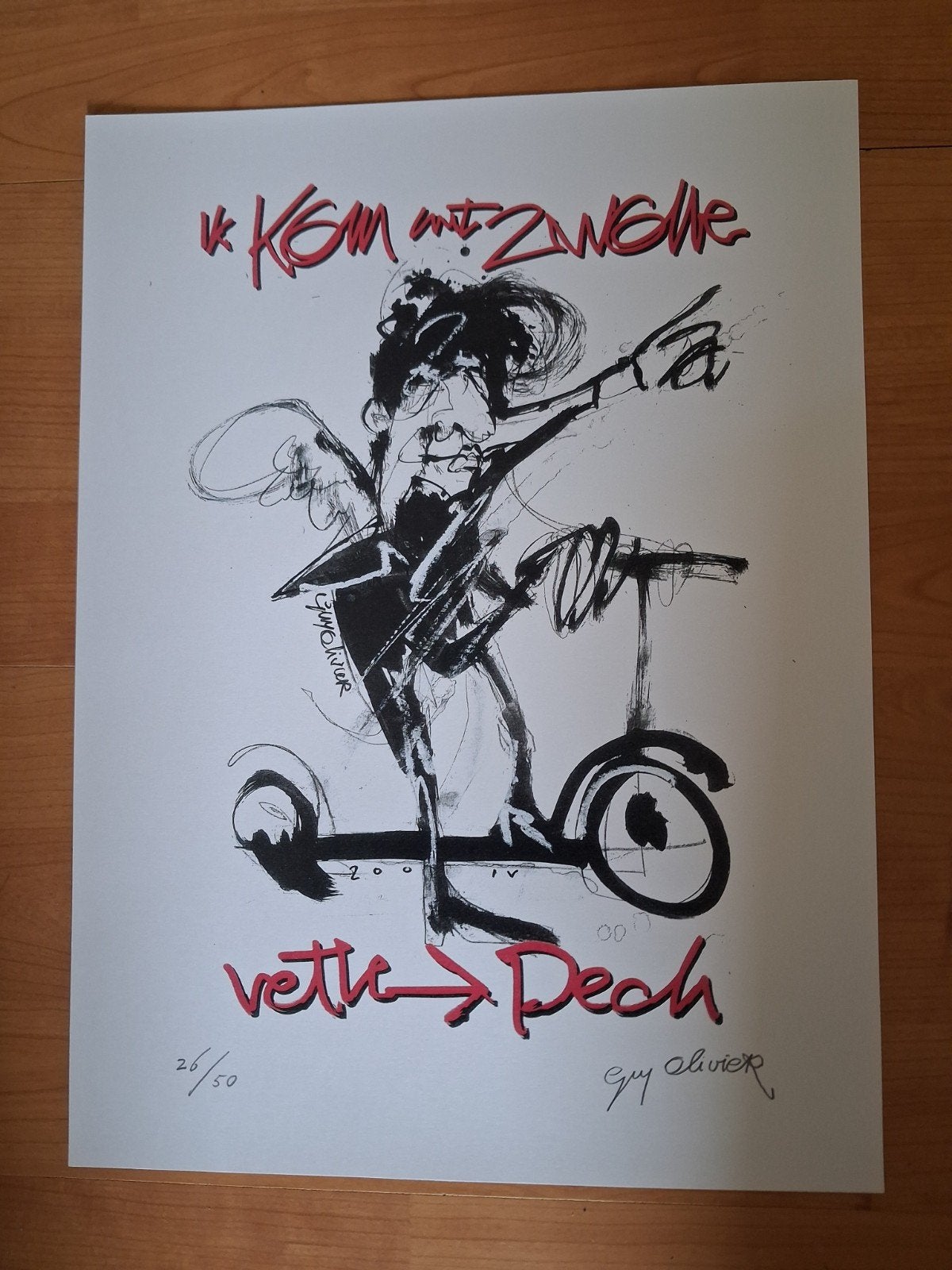 Guy Olivier - Ik kom uit Zwolle vette pech - Zeefdruk, Gelimiteerde oplage, Ophalen of Verzenden, Personages en Fantasiefiguren