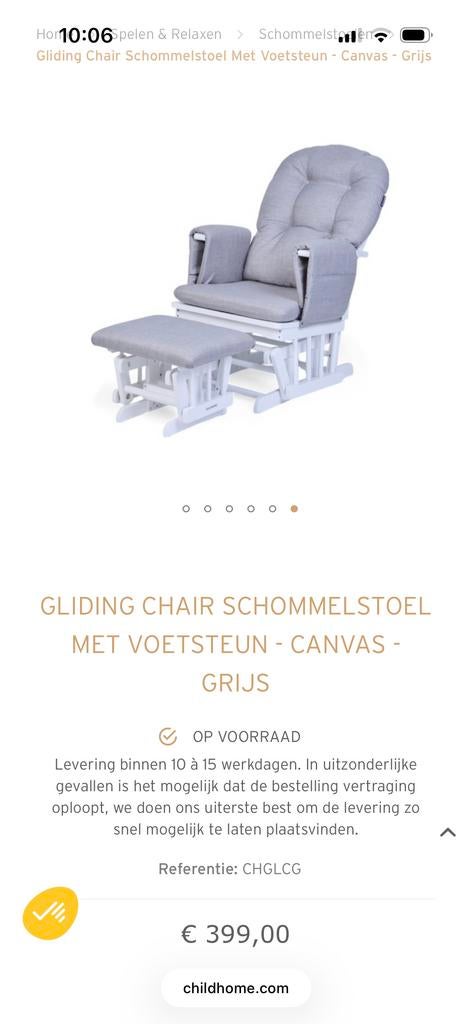 Gliding Schommelstoel met Voetensteun - Canvas Grijs, Ophalen, Gebruikt, Hout, Eén