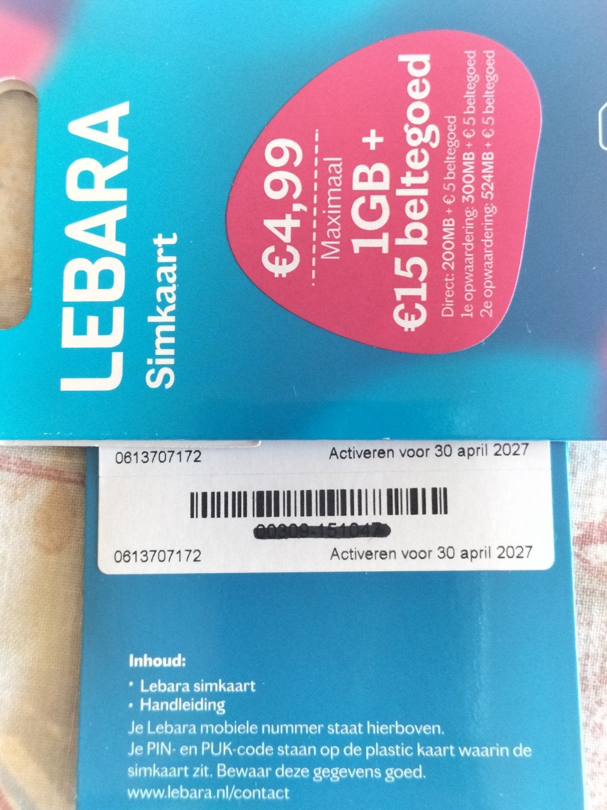 06-13-70-71-72 MOOI NUMMER LEBARA PREPAID SIMKAART NUMMER, Ophalen of Verzenden, Nieuw, KPN, Simkaart