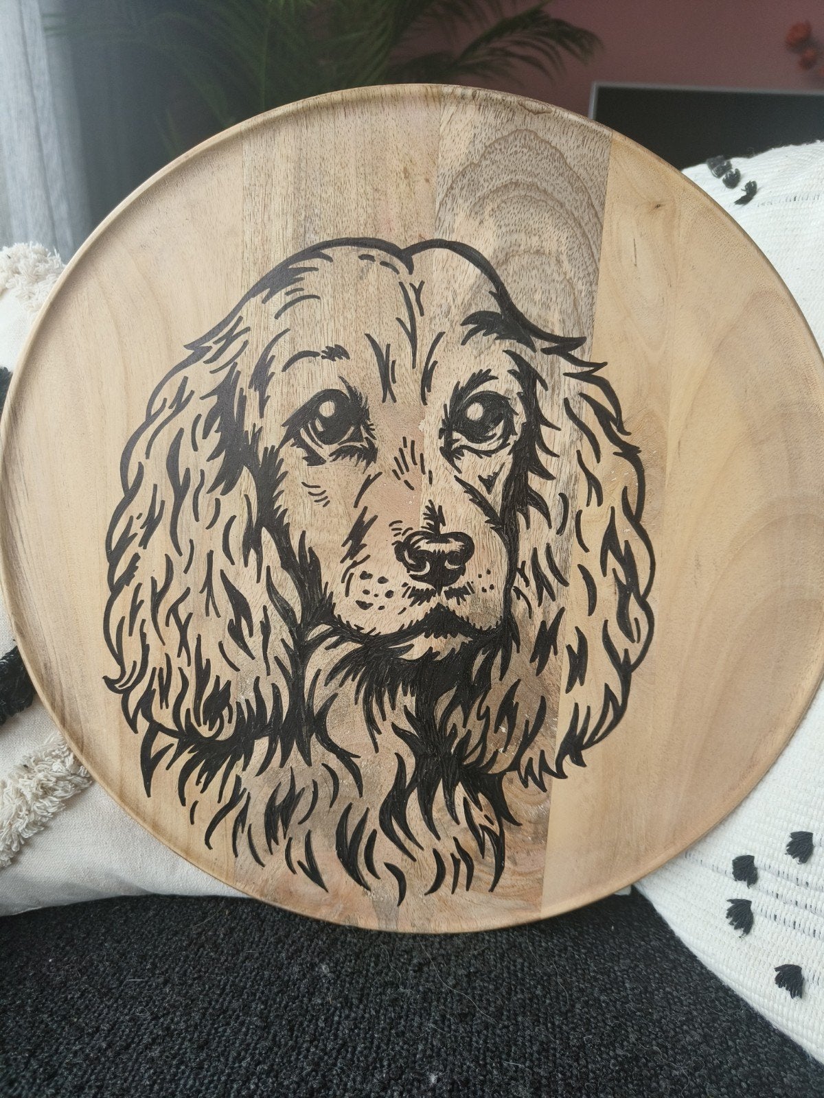 Handgemaakt Cocker Spaniël op hout - 37 cm, Ophalen of Verzenden, Nieuw, Meerkleurig, Hout
