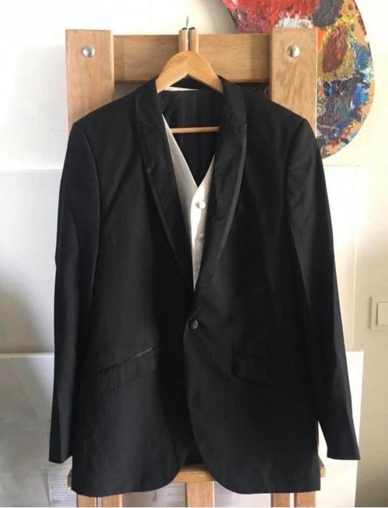 Zwart colbert met wit gilet Maat 46 S, Kleding | Heren, Ophalen of Verzenden, Zo goed als nieuw, Maat 46 (S) of kleiner, Overige kleuren