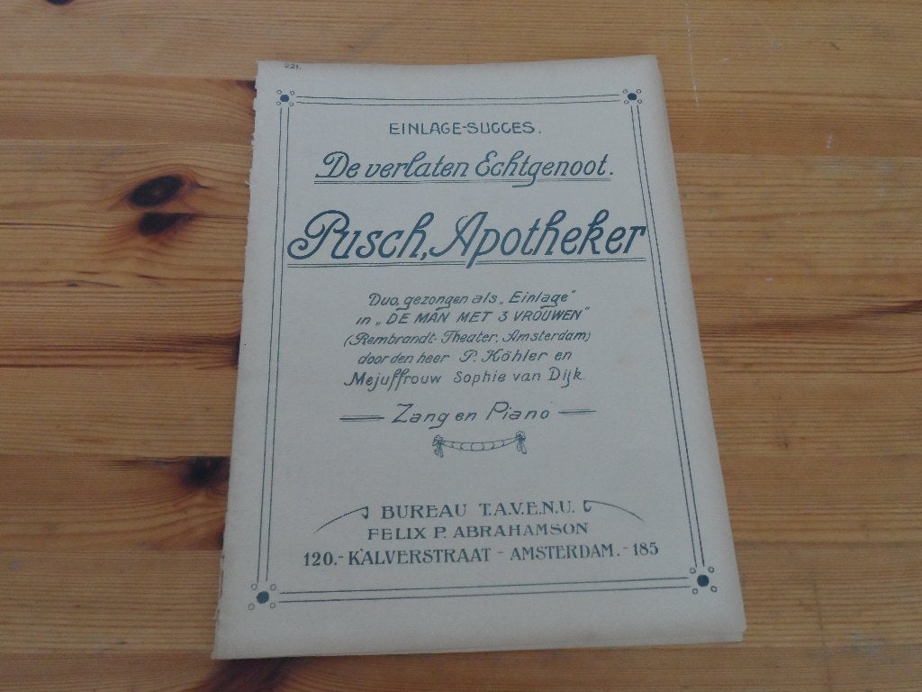 De verlaten echtgenoot - p. Kohler / mej. Sophie van dijk, Muziek en Instrumenten, Bladmuziek, Zang, Gebruikt, Ophalen of Verzenden