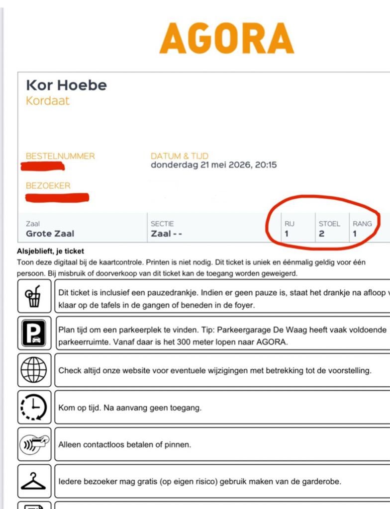 Kor Hoebe - EERSTE RIJ - Lelystad Agora - Carbatier - rang 1, Eén persoon, Mei