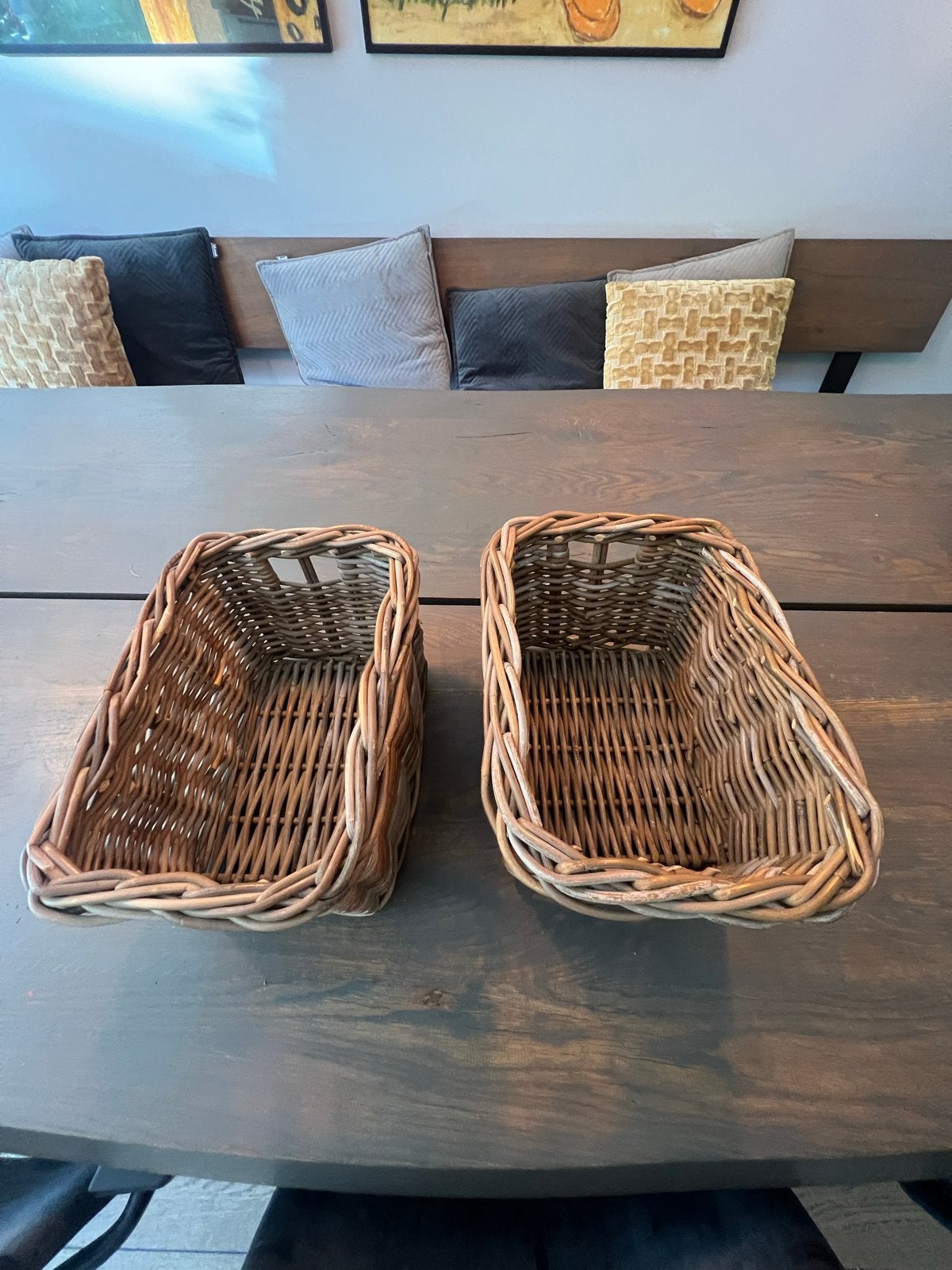 2 rieten mandjes - Zo goed als nieuw, Ophalen, Gevlochten, Mand, Zo goed als nieuw