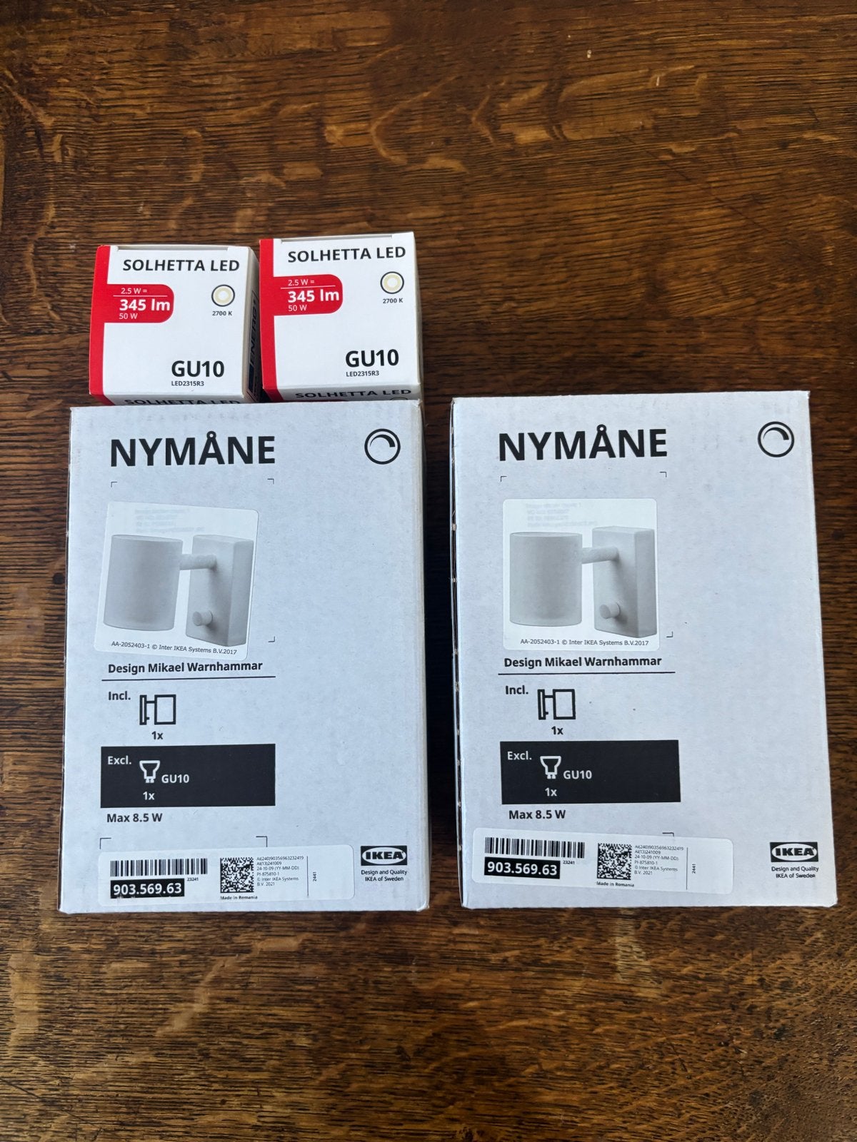 IKEA Nymåne wandlampen met Solhetta LED GU10 lampen, 30 tot 60 watt, Led-lamp, GU10, Nieuw