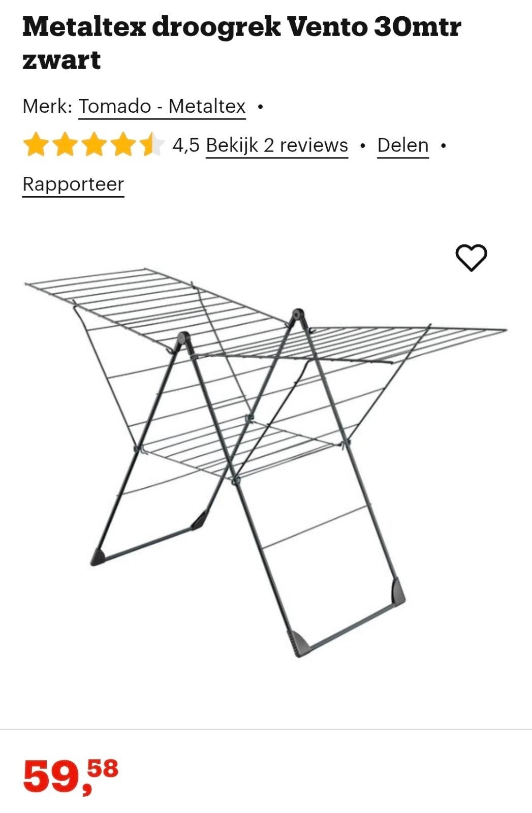 Metaltex Epotherm Droogrek 30m - Roestvrij & Verstelbaar, Ophalen, Zo goed als nieuw, Wasrek