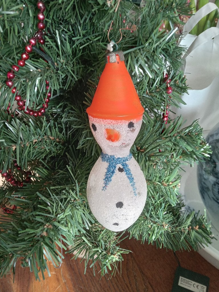 antieke grote kerstbal nr 316 model gesuikerde sneeuwman, Diversen, Ophalen of Verzenden, Gebruikt