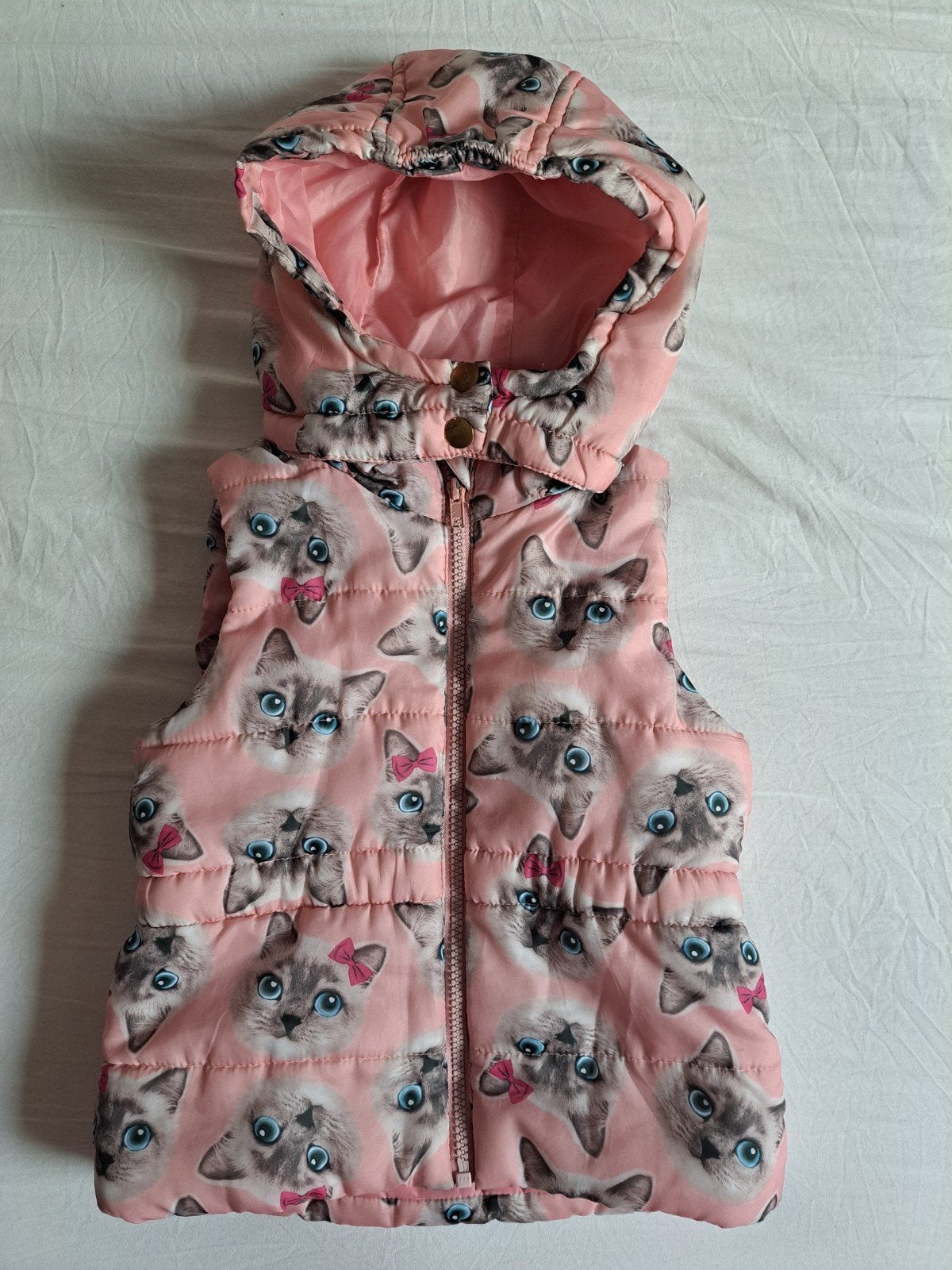 H&M roze bodywarmer met kattenprint maat 104, Gebruikt, Meisje, H&M, Ophalen of Verzenden