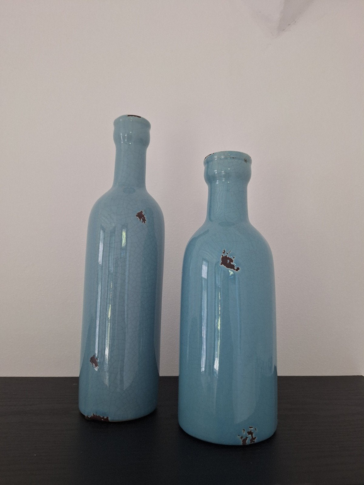 Set van 2 blauwe vazen in flesvorm - 25 cm en 30 cm, Ophalen