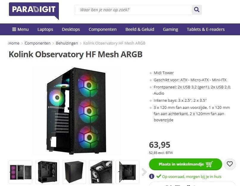 Wegens overcompleet: Splinternieuwe Kolink Game Pc behuizing, Computers en Software, Ophalen of Verzenden, Nieuw