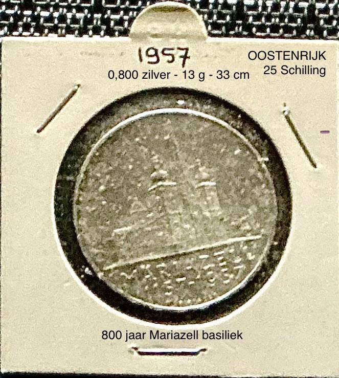 Oostenrijk 25 Schilling zilver Mariazell 1957, Ophalen of Verzenden, Oostenrijk, Losse munt, Zilver