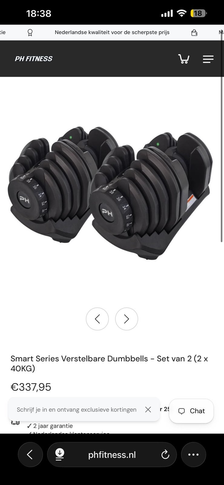 40KG verstelbare dumbells + verstelbaar fitnessbankje, Ophalen, Zo goed als nieuw, Dumbbell