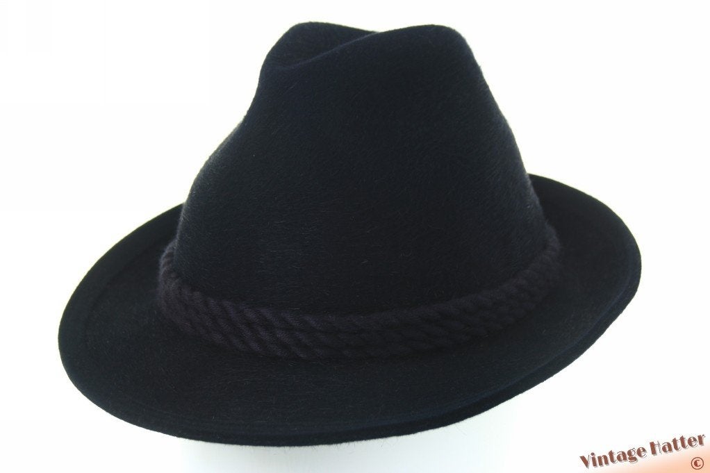 Vintage Beierse stijl hoed Wegener blauwig zwart haarvilt 56, Wegener, Hoed, Ophalen of Verzenden, 57 cm (M, 7⅛ inch) of minder