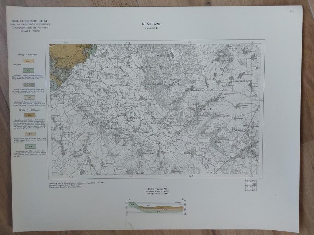 166 / Geologische kaart uit 1938 Sittard e.o. kwartblad II, Ophalen of Verzenden, 1800 tot 2000, Landkaart, Zo goed als nieuw