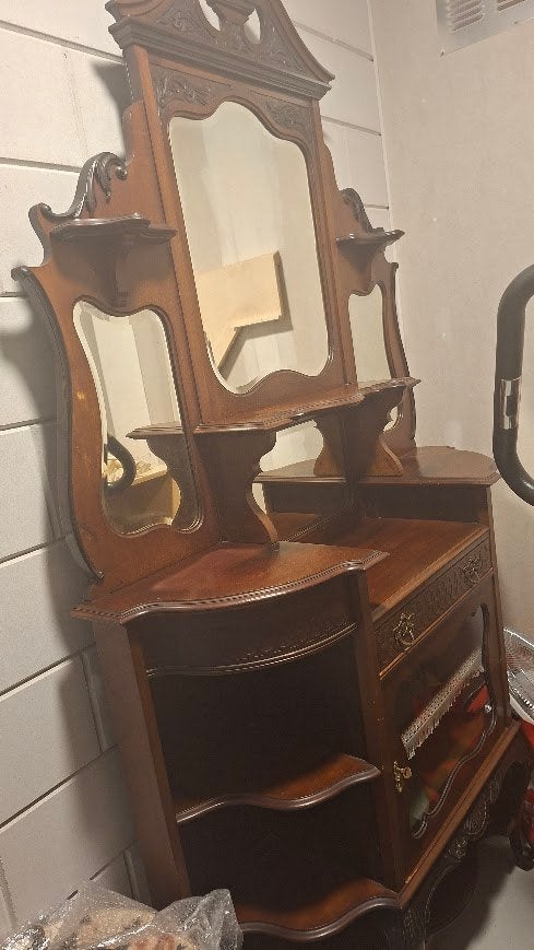 Antieke kaptafel met spiegel en opbergruimte, Ophalen