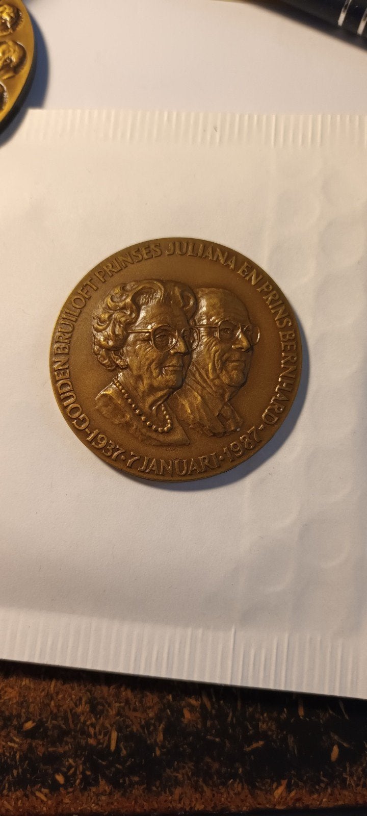 Gouden Bruiloft Juliana & Bernhard Medaille 1937, Ophalen of Verzenden, Brons, Nederland