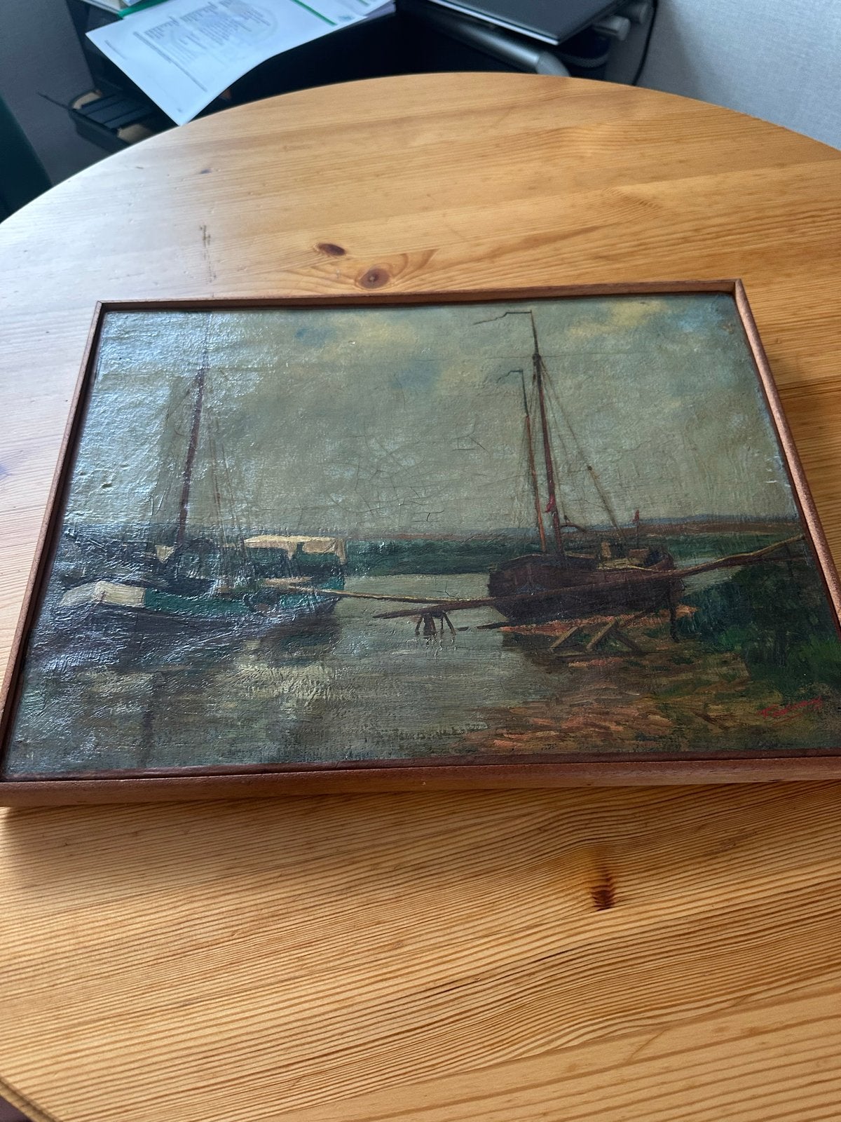Oud Hollands Schilderij: Boten aan de Kust olieverf, Maritiem / water, Doek, Oud hollands, Ophalen of Verzenden