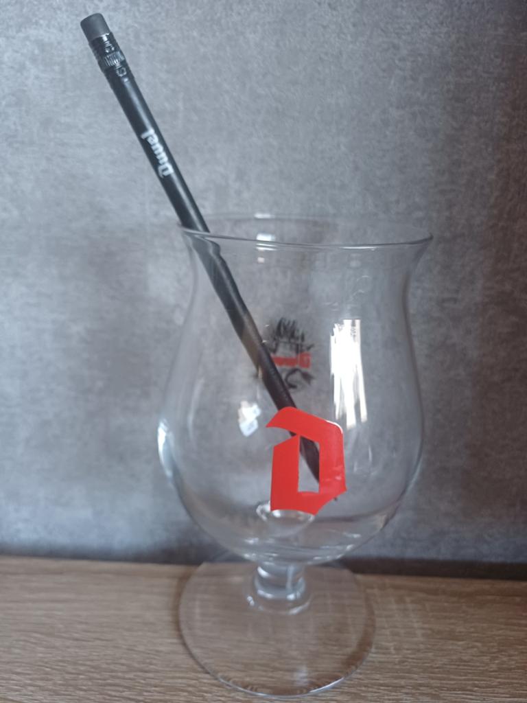 Duvel glas met potlood nieuw !!!, Ophalen of Verzenden, Zo goed als nieuw