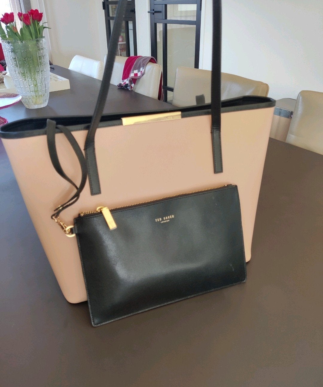 Ted Baker leren shopper tas als nieuw, Ophalen of Verzenden, Zo goed als nieuw, Zwart, Shopper