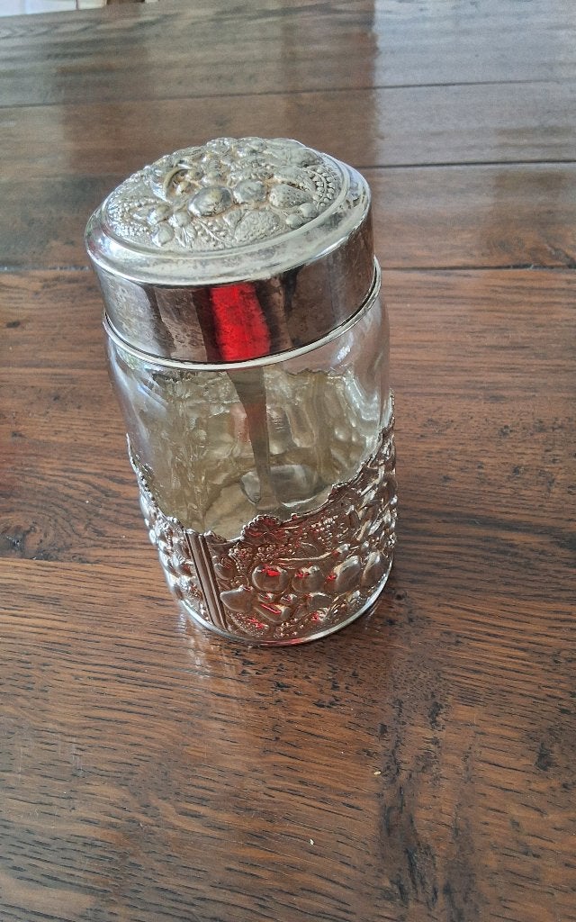 Glazen verzilverde jam pot, Ophalen of Verzenden