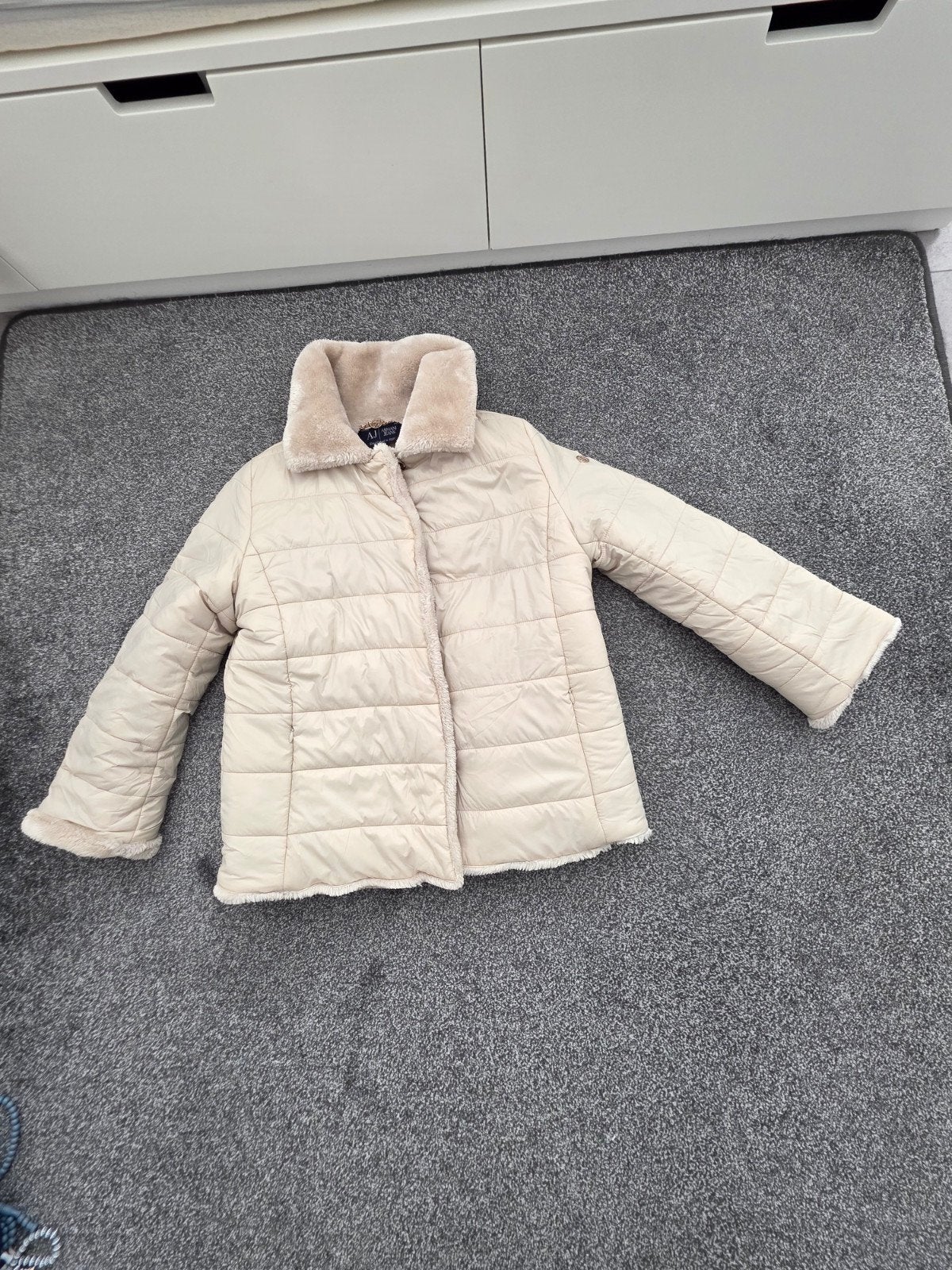 Armani Jeans gewatteerde jas met teddy voering, Beige, Ophalen of Verzenden, Zo goed als nieuw, Armani Jeans