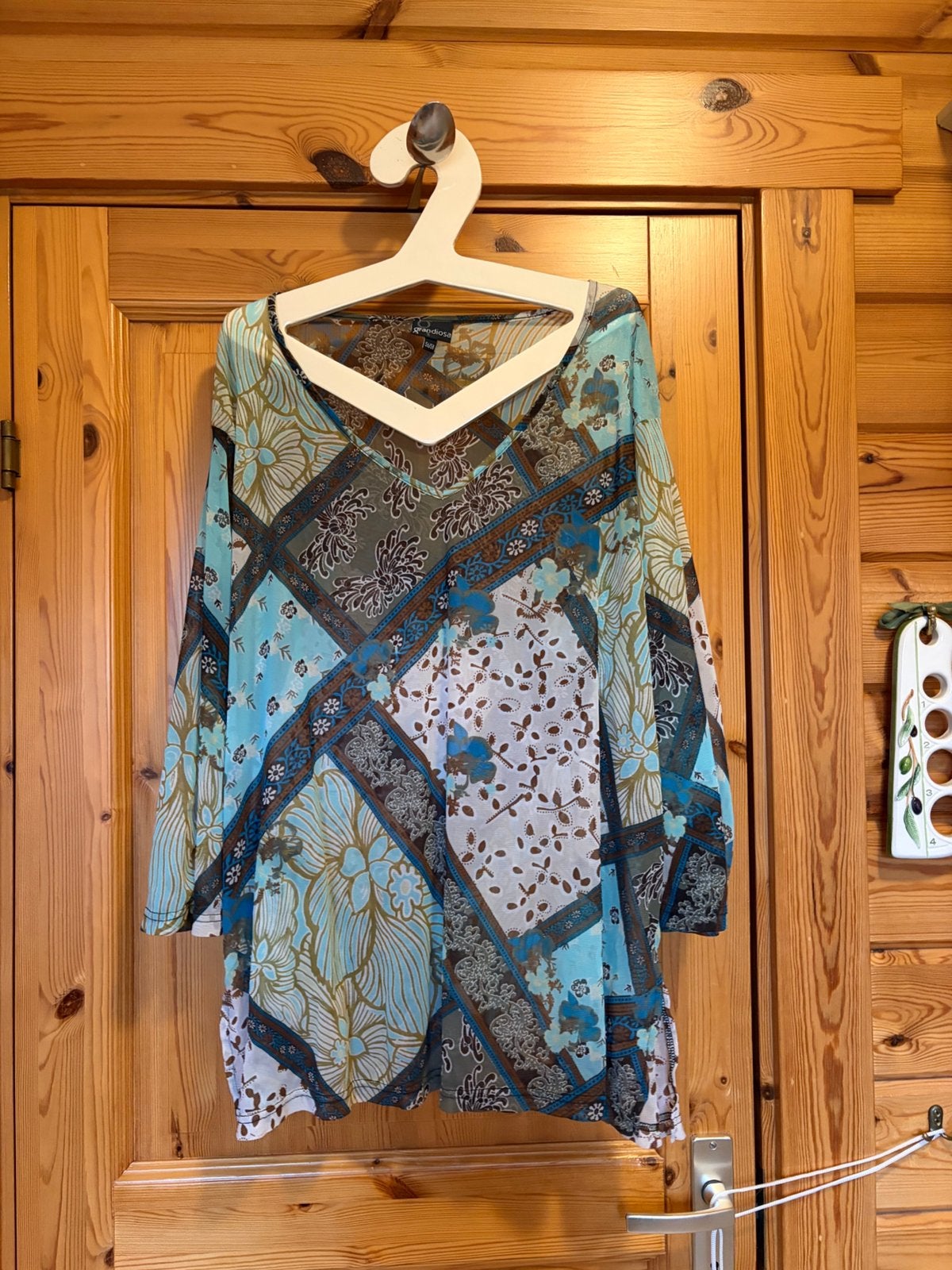 Top turquoise Grandiosa 56/58 oto 76 lengte 75, Kleding | Dames, Ophalen of Verzenden, Zo goed als nieuw, Blauw, Shirt of Top