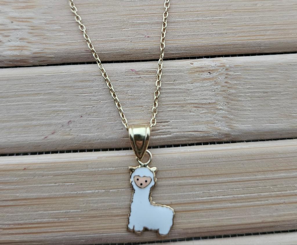 Sterling zilver met 14 kt. Goud alpaca lama ketting, Met hanger, Nieuw, Ophalen of Verzenden, Goud